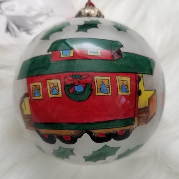 VINTAGE 1996 Reverse Painting Christmas Ornament in Box By Chase Christmas Train - Picture 3 of 8